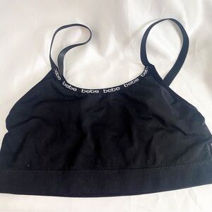 Bebe Black Soft Adjustable Strap Bralette with Logo Trim 1X